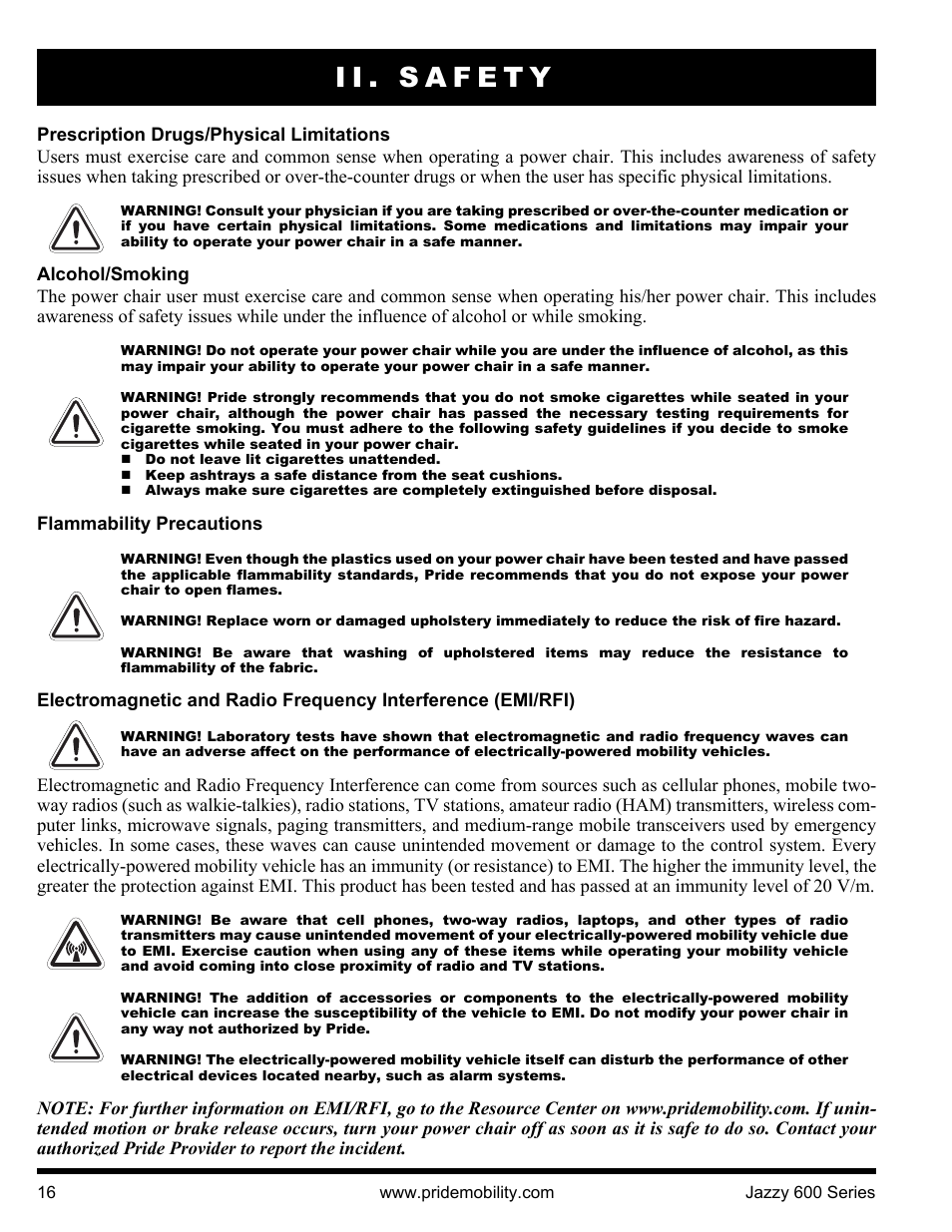 Ii. safety | Pride Mobility Jazzy 600 3SP User Manual | Page 16 / 44