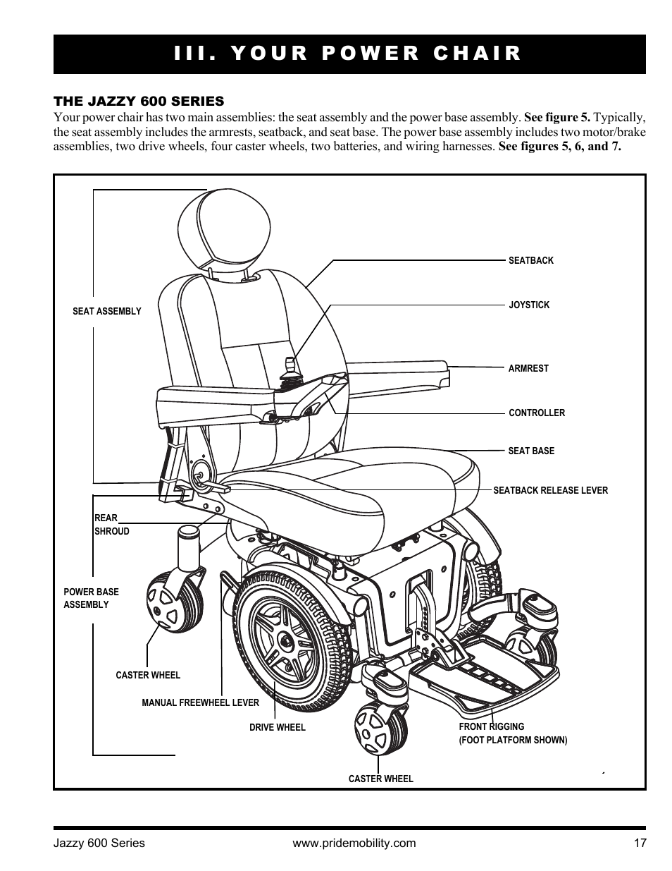 Iii. your power chair | Pride Mobility Jazzy 600 3SP User Manual | Page 17 / 44