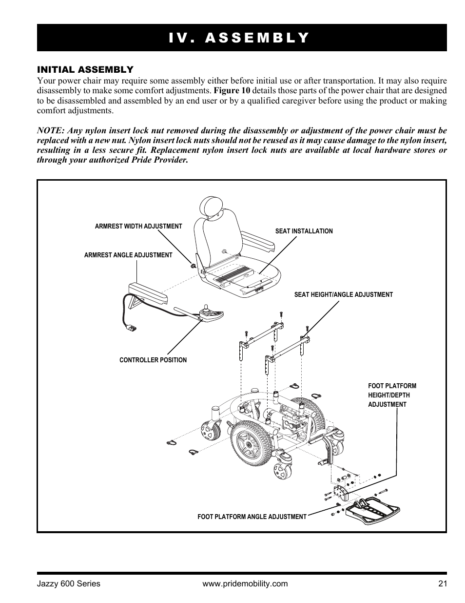 Iv. assembly | Pride Mobility Jazzy 600 3SP User Manual | Page 21 / 44