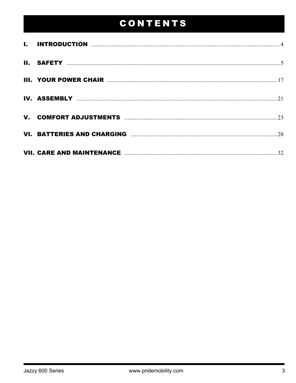 Pride Mobility Jazzy 600 3SP User Manual | Page 3 / 44