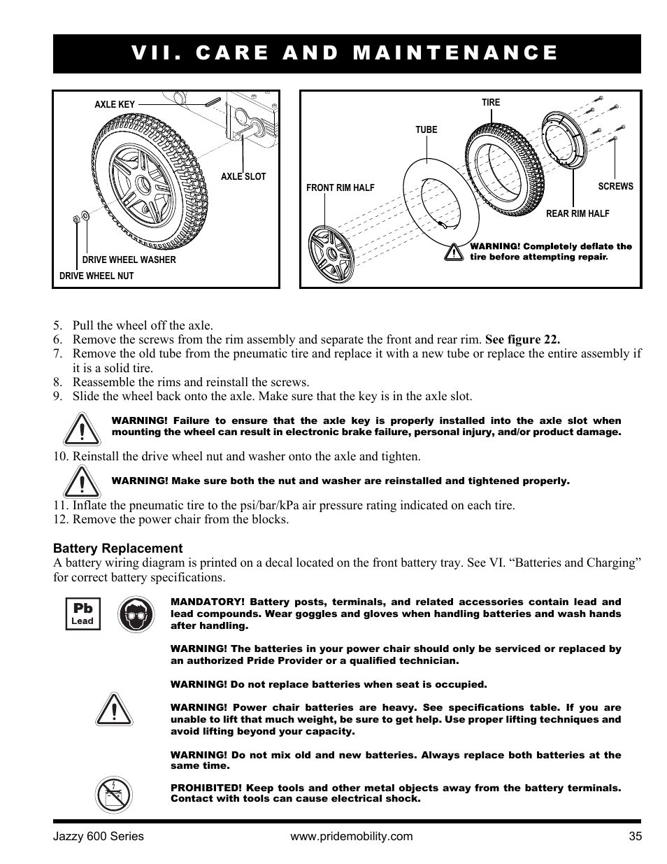 Vii. care and maintenance | Pride Mobility Jazzy 600 3SP User Manual | Page 35 / 44