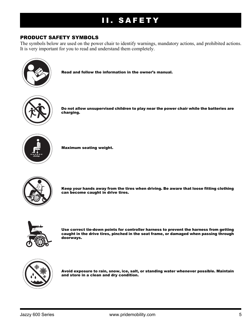 Ii. safety | Pride Mobility Jazzy 600 3SP User Manual | Page 5 / 44