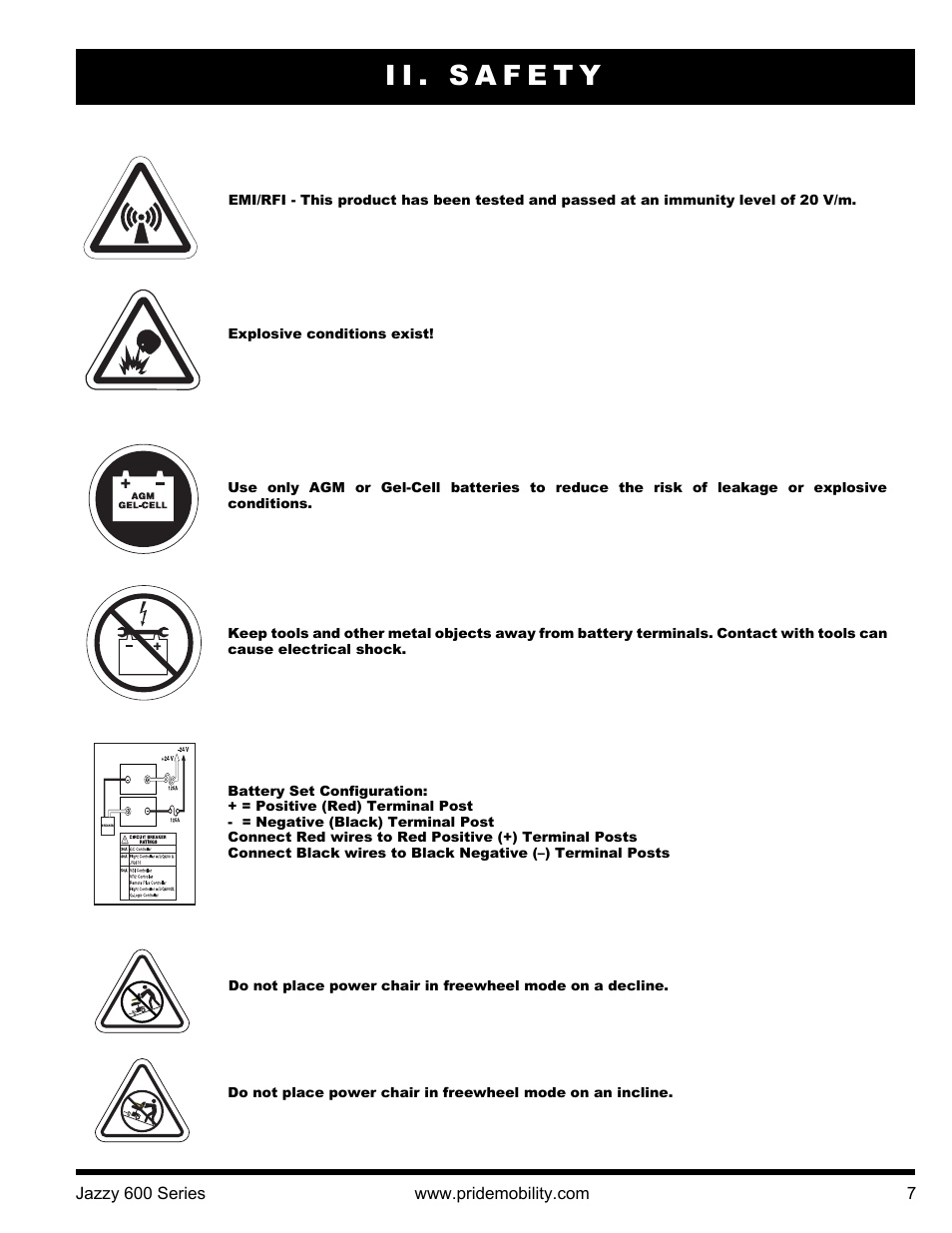 Ii. safety | Pride Mobility Jazzy 600 3SP User Manual | Page 7 / 44