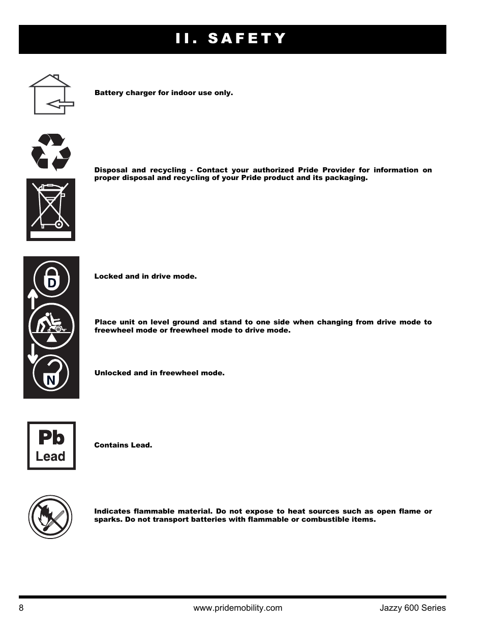 Ii. safety | Pride Mobility Jazzy 600 3SP User Manual | Page 8 / 44