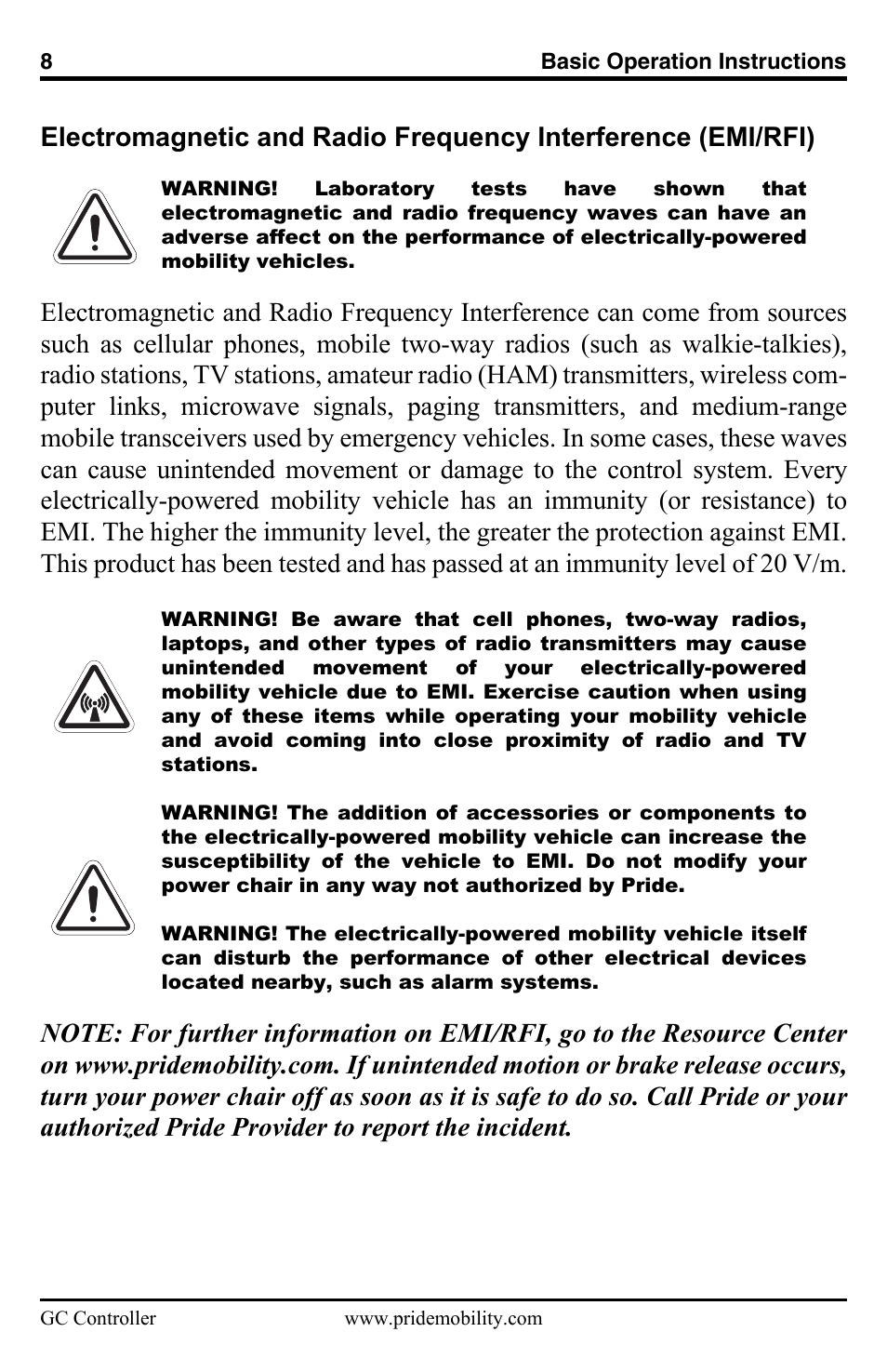 Pride Mobility GC Controller INFMANU3355 User Manual | Page 8 / 20