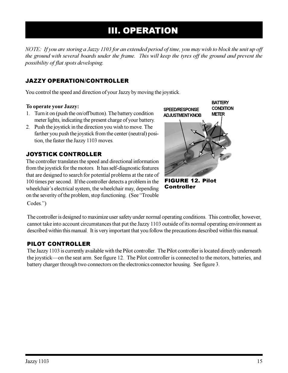 Iii. operation | Pride Mobility 1103 User Manual | Page 15 / 33
