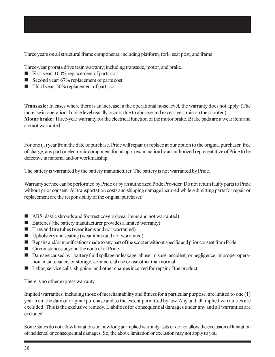 Pride Mobility SC155 User Manual | Page 38 / 39