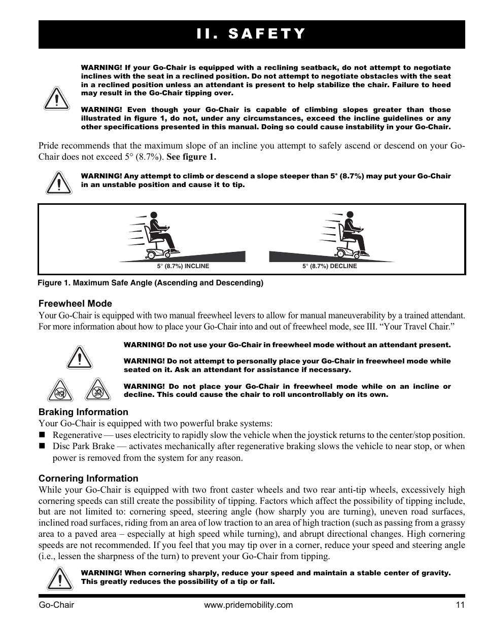 Ii. safety | Pride Mobility 1400 User Manual | Page 11 / 44