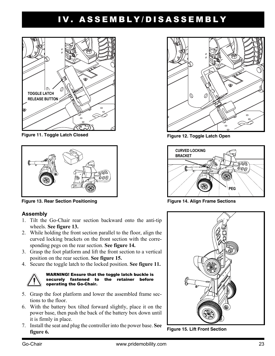 Iv. assembly/disassembly | Pride Mobility 1400 User Manual | Page 23 / 44
