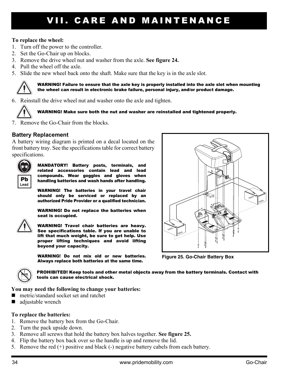 Vii. care and maintenance | Pride Mobility 1400 User Manual | Page 34 / 44
