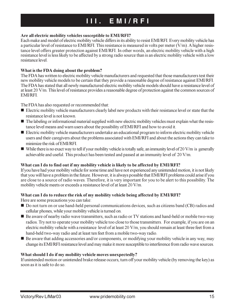 I i i . e m i / r f i | Pride Mobility scooter User Manual | Page 15 / 36
