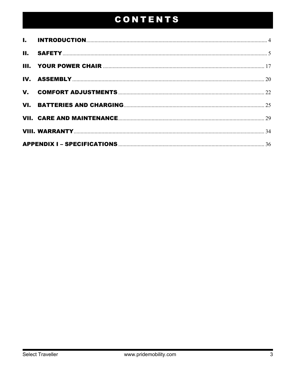 Pride Mobility Jazzy Select Series User Manual | Page 3 / 39