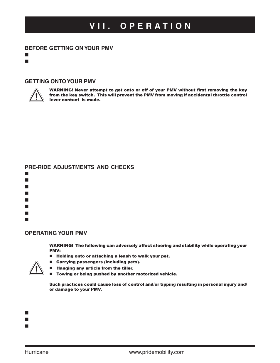 Pride Mobility Hurricane PMV User Manual | Page 29 / 44