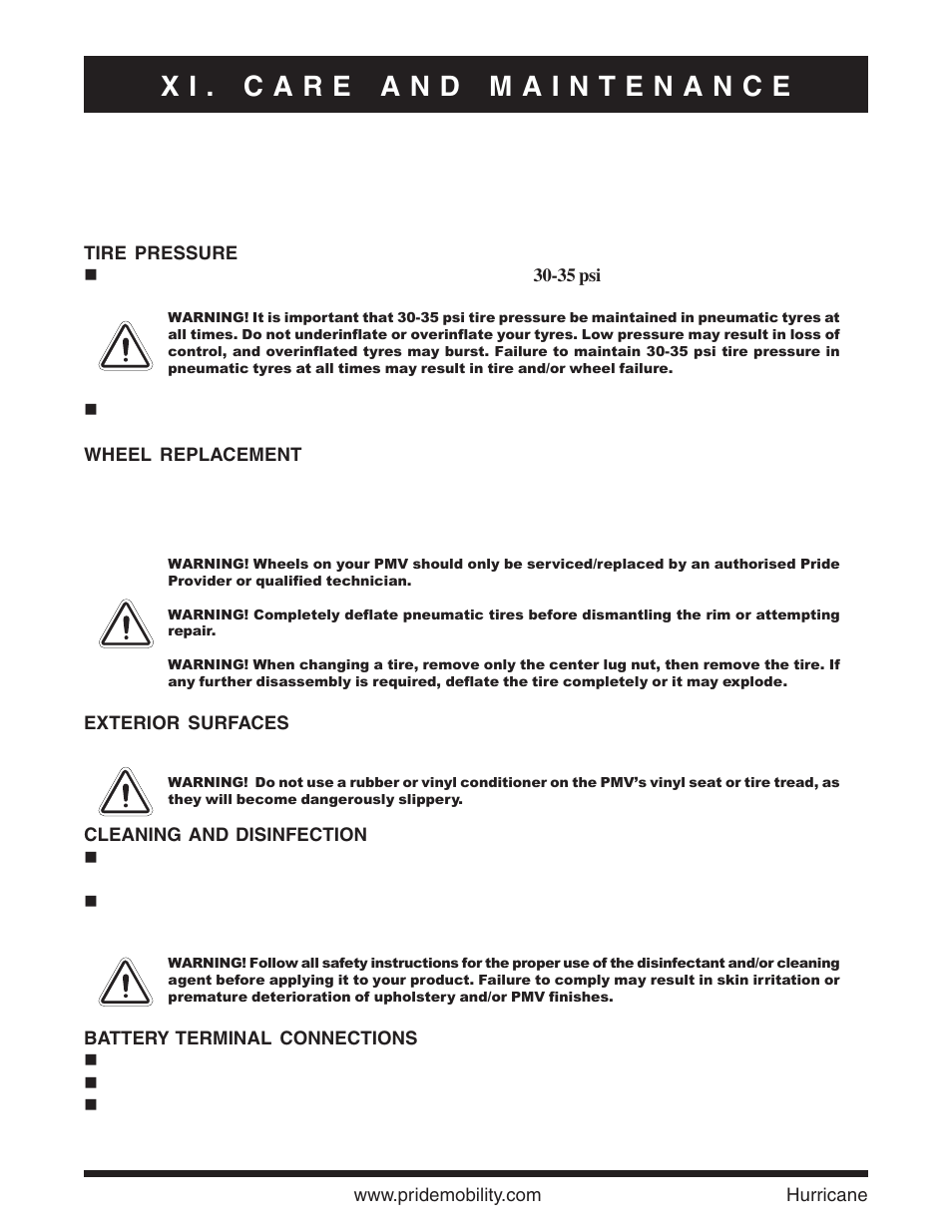 Pride Mobility Hurricane PMV User Manual | Page 38 / 44