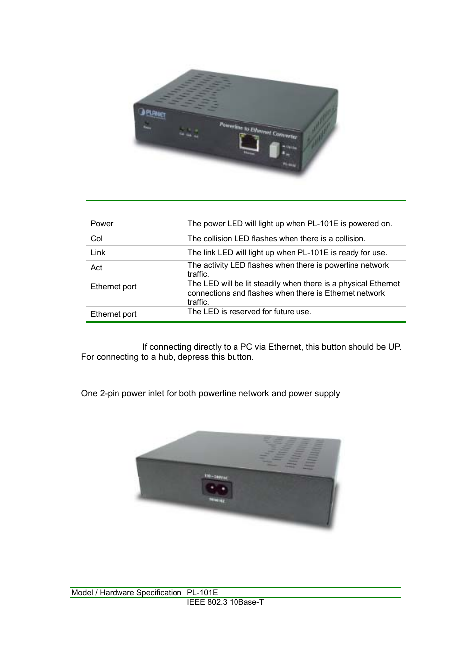 4 specification | Planet Technology PL-101E User Manual | Page 6 / 24