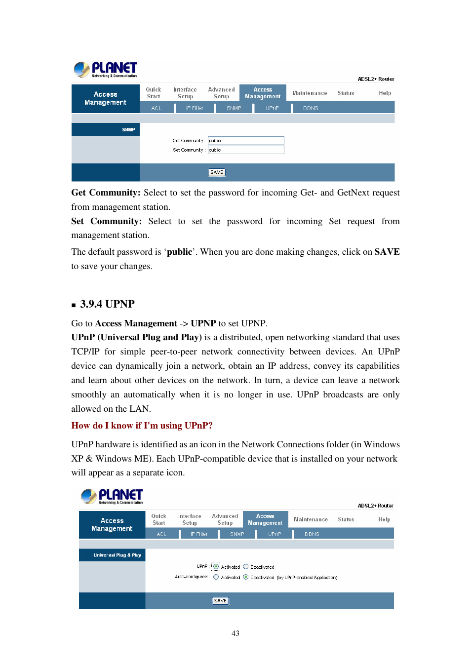 4 upnp | Planet Technology 802.11g Wireless ADSL 2/2+ Router ADW-4401A/Bv2 User Manual | Page 43 / 63