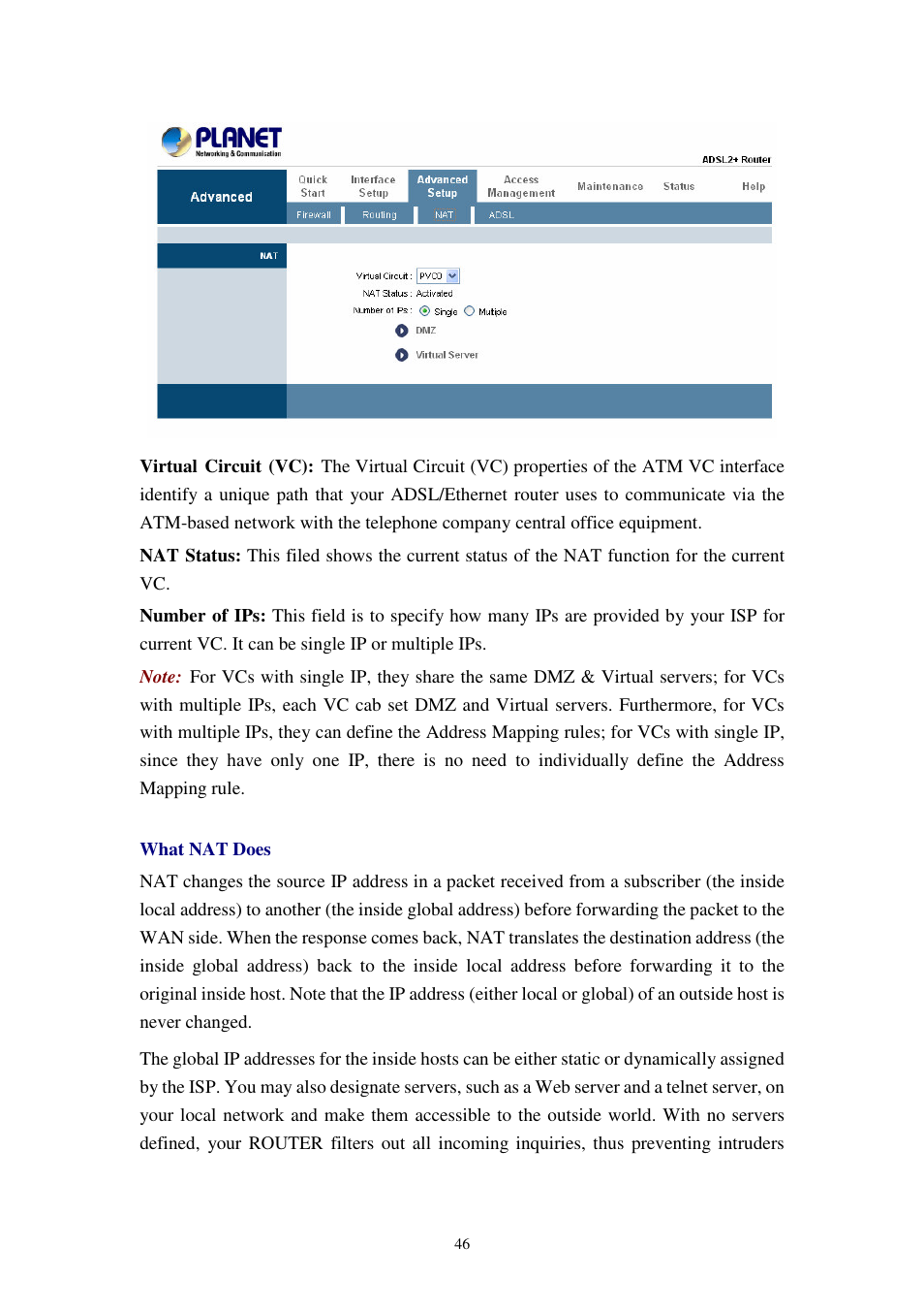 Planet Technology 802.11g Wireless ADSL 2/2+ Router ADW-4401A/Bv2 User Manual | Page 46 / 63