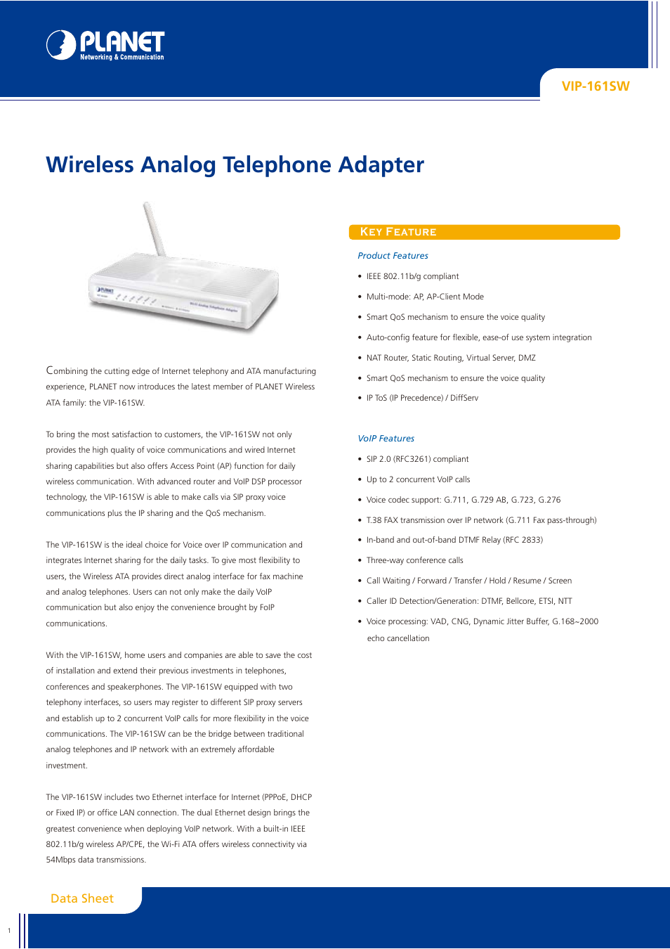 Planet Technology VIP-161SW User Manual | 2 pages