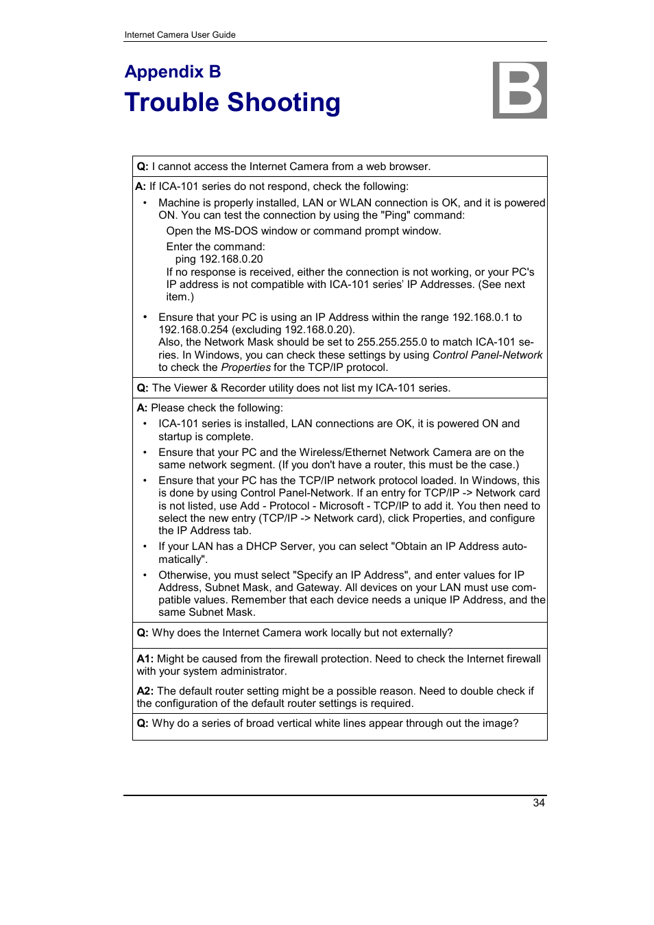 Appendix b trouble shooting, Trouble shooting, Appendix b | Planet Technology ICA-101 User Manual | Page 37 / 39