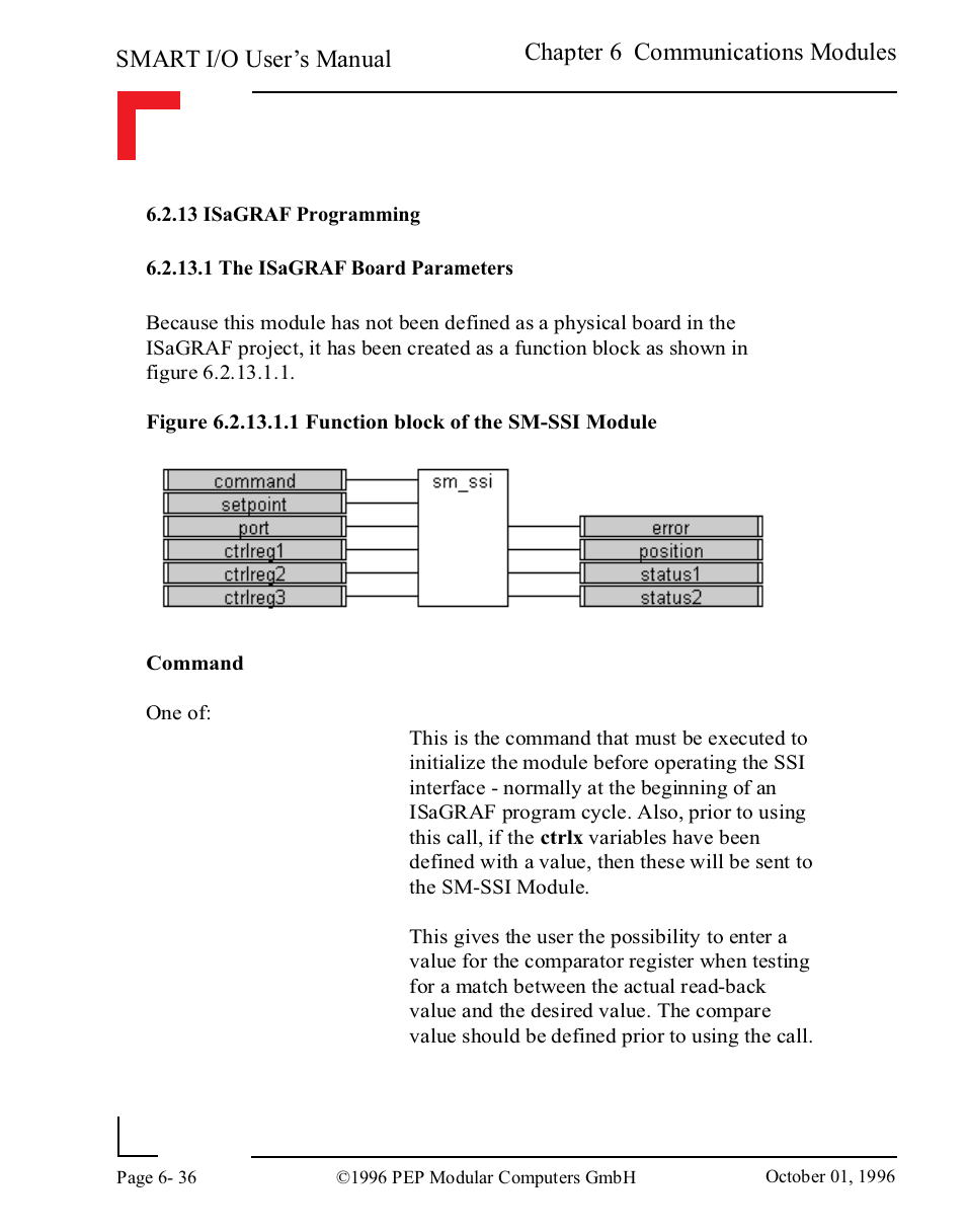 13 isagraf programming, 1 the isagraf board parameters, 13 isagraf programming -36 | 1 the isagraf board parameters -36, Smart i/o user’s manual, Chapter 6 communications modules | Pepper Computer Modular Computers RS485 User Manual | Page 318 / 320