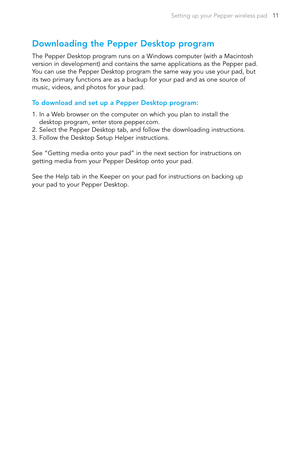Downloading the pepper desktop program | Pepper Computer Wireless Pad User Manual | Page 13 / 28