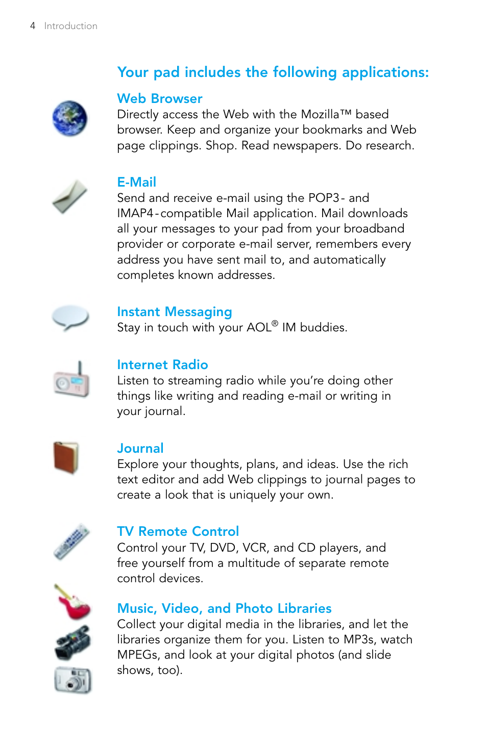 Your pad includes the following applications | Pepper Computer Wireless Pad User Manual | Page 6 / 28