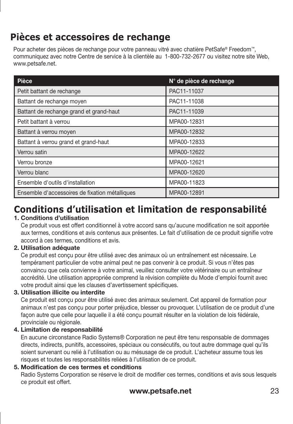 Pièces et accessoires de rechange | Petsafe PPA11-13141 User Manual | Page 23 / 36