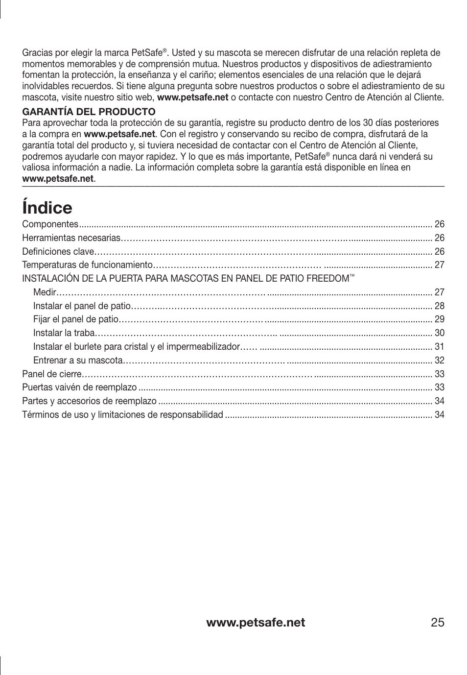 Índice | Petsafe PPA11-13141 User Manual | Page 25 / 36