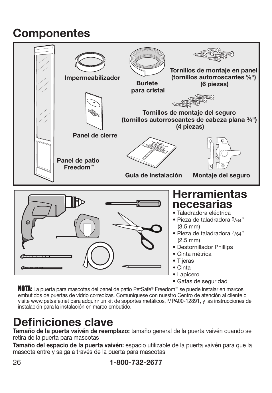 Componentes, Herramientas necesarias, Defi niciones clave | Nota | Petsafe PPA11-13141 User Manual | Page 26 / 36
