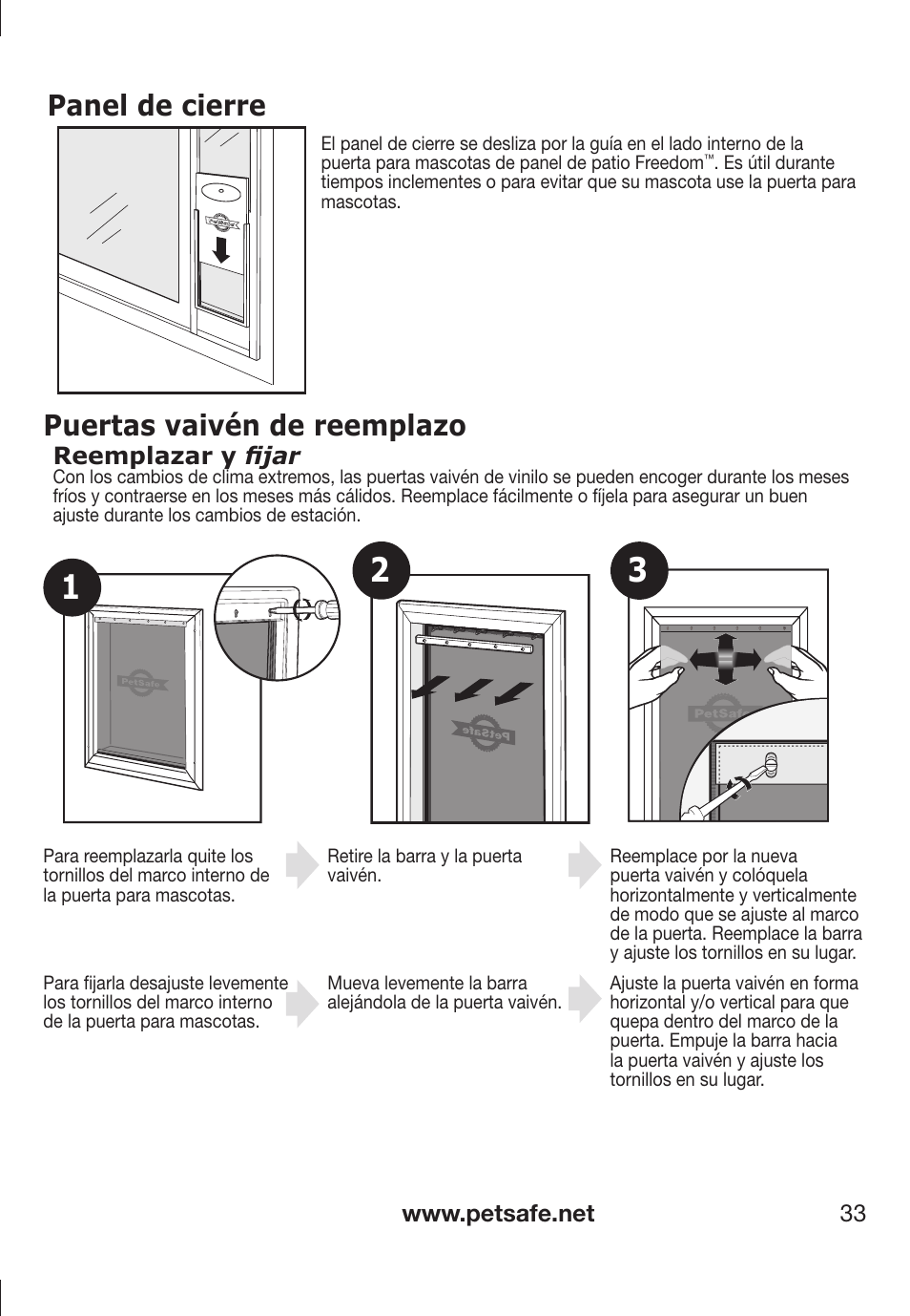 Panel de cierre, Puertas vaivén de reemplazo | Petsafe PPA11-13141 User Manual | Page 33 / 36