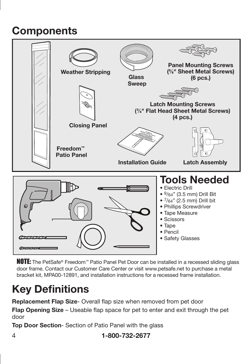 Components, Tools needed, Key defi nitions | Petsafe PPA11-13141 User Manual | Page 4 / 36