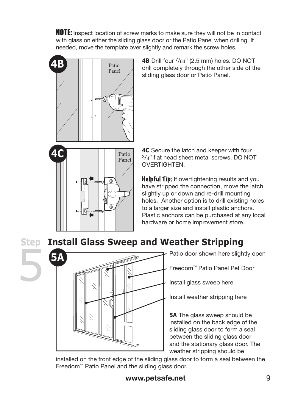 Step, Install glass sweep and weather stripping | Petsafe PPA11-13141 User Manual | Page 9 / 36