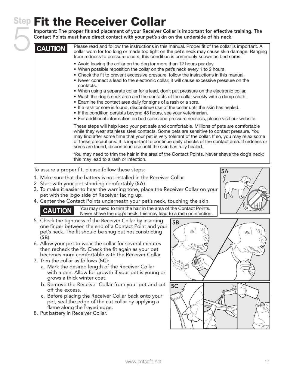 Fit the receiver collar, Step | Petsafe Wireless Pet Containment System PIF-300 User Manual | Page 11 / 24