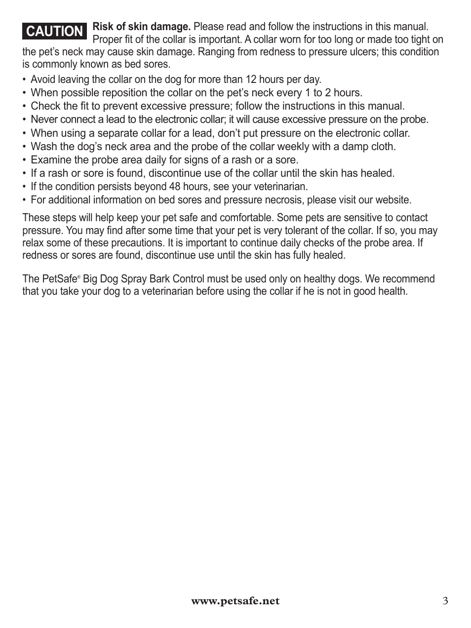 Caution | Petsafe BIG DOG PBC00-12724 User Manual | Page 3 / 16