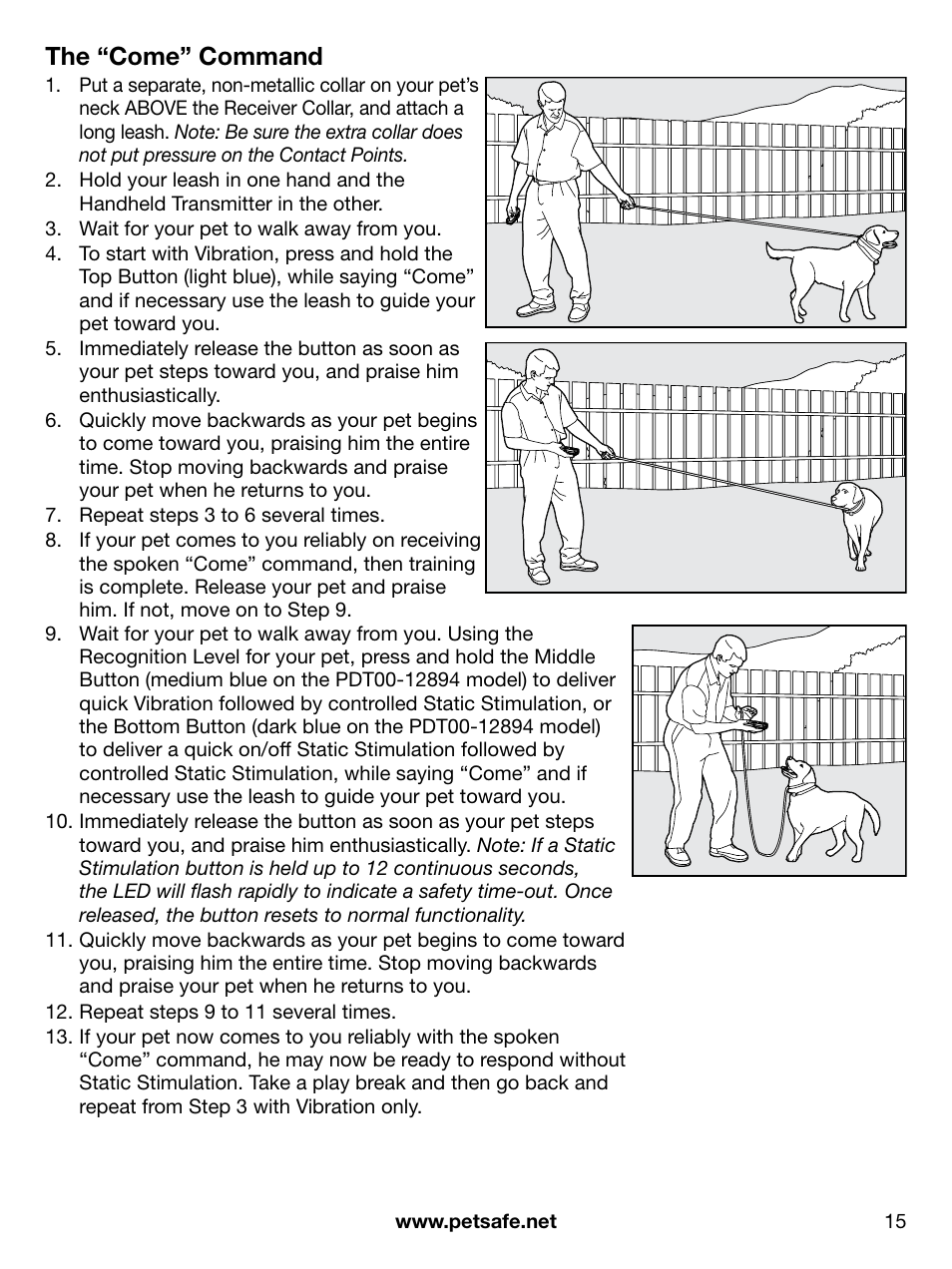 The “come” command | Petsafe PDT00-12892 User Manual | Page 15 / 24