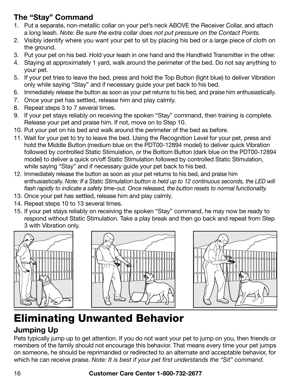 Eliminating unwanted behavior, The “stay” command, Jumping up | Petsafe PDT00-12892 User Manual | Page 16 / 24