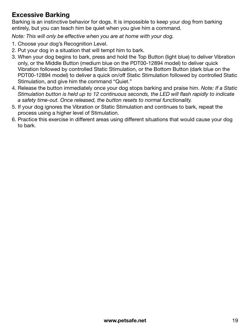 Excessive barking | Petsafe PDT00-12892 User Manual | Page 19 / 24