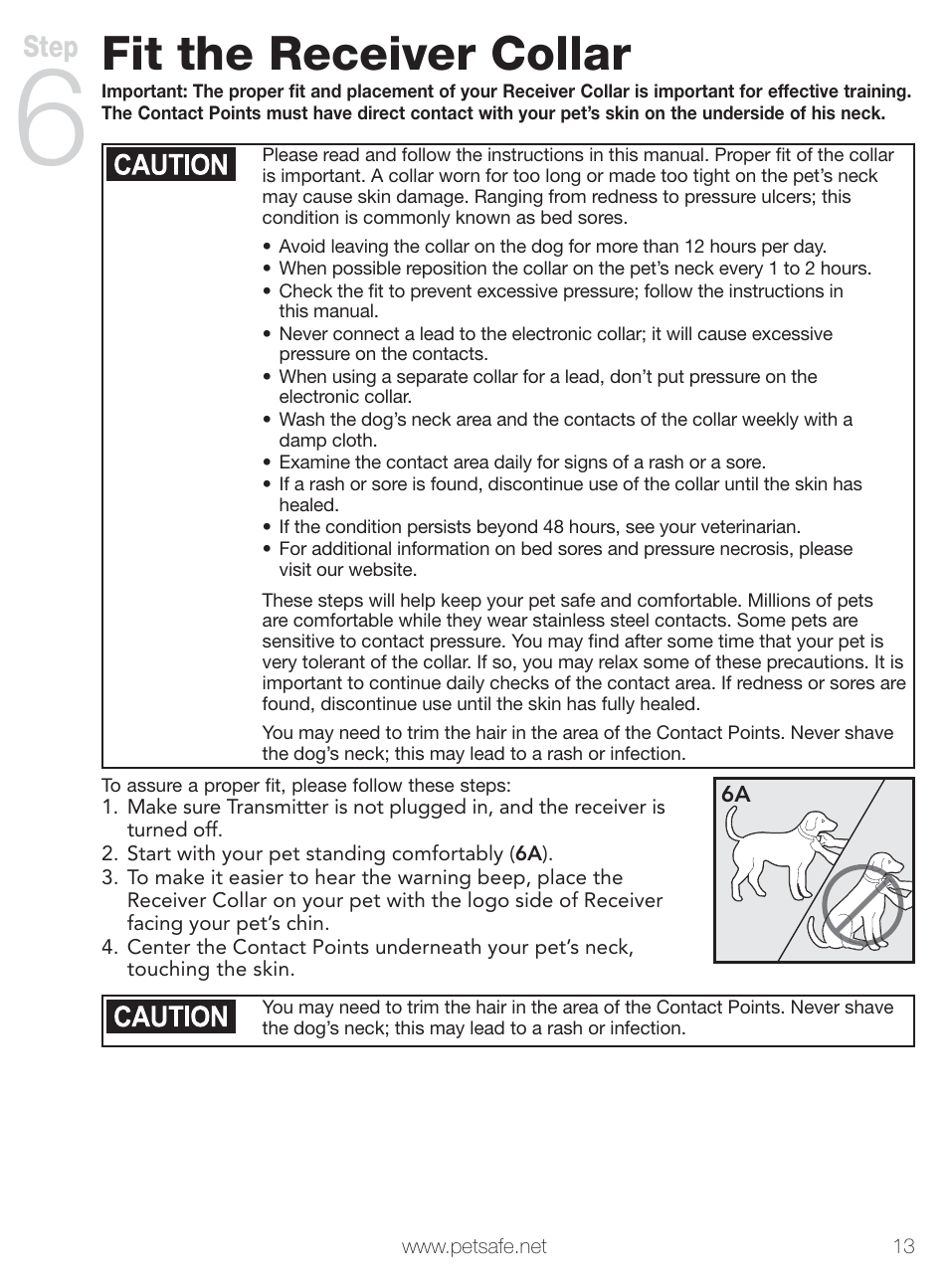 Fit the receiver collar, Step | Petsafe Stay+Play Wireless Fence PIF00-12917 User Manual | Page 13 / 28