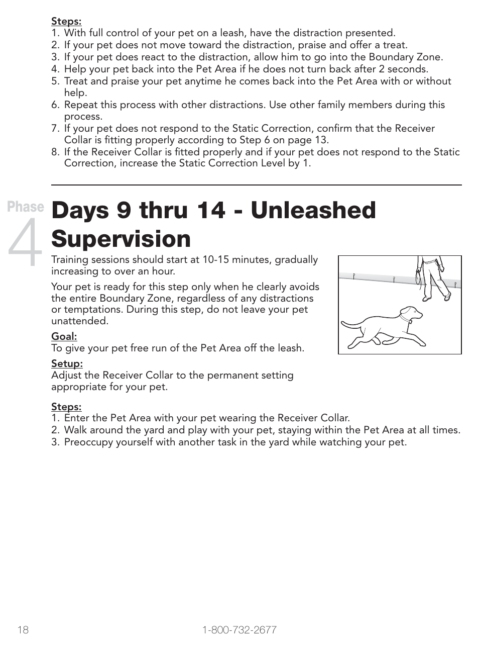 Days 9 thru 14 - unleashed supervision, Phase | Petsafe Stay+Play Wireless Fence PIF00-12917 User Manual | Page 18 / 28