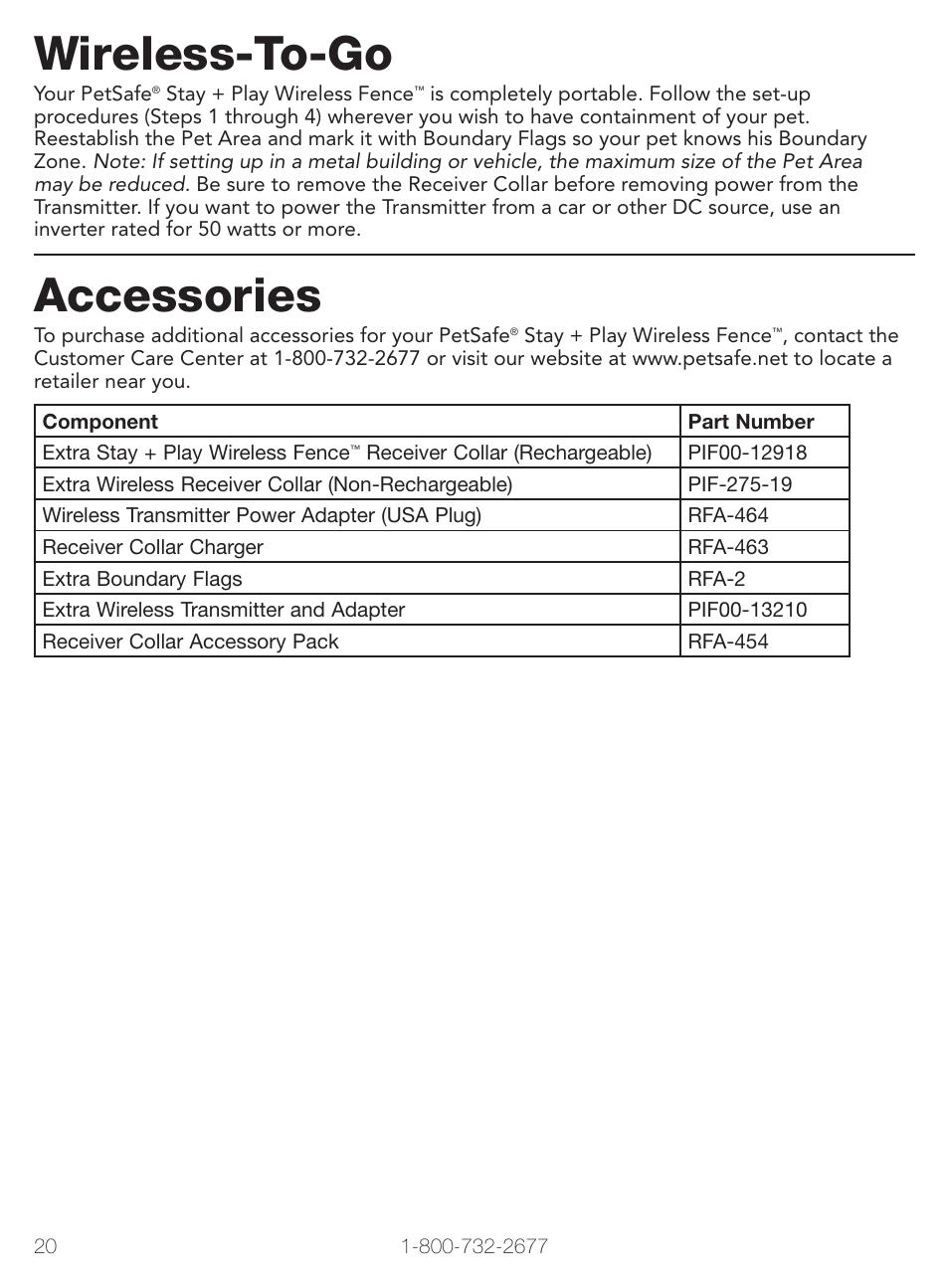 Wireless-to-go, Accessories | Petsafe Stay+Play Wireless Fence PIF00-12917 User Manual | Page 20 / 28