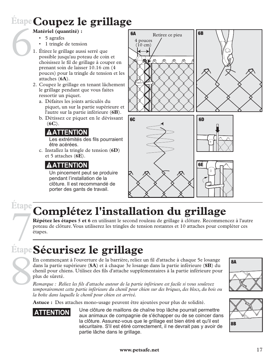 Coupez le grillage, Complétez l'installation du grillage, Sécurisez le grillage | Étape | Petsafe HBK11-11926 User Manual | Page 17 / 28