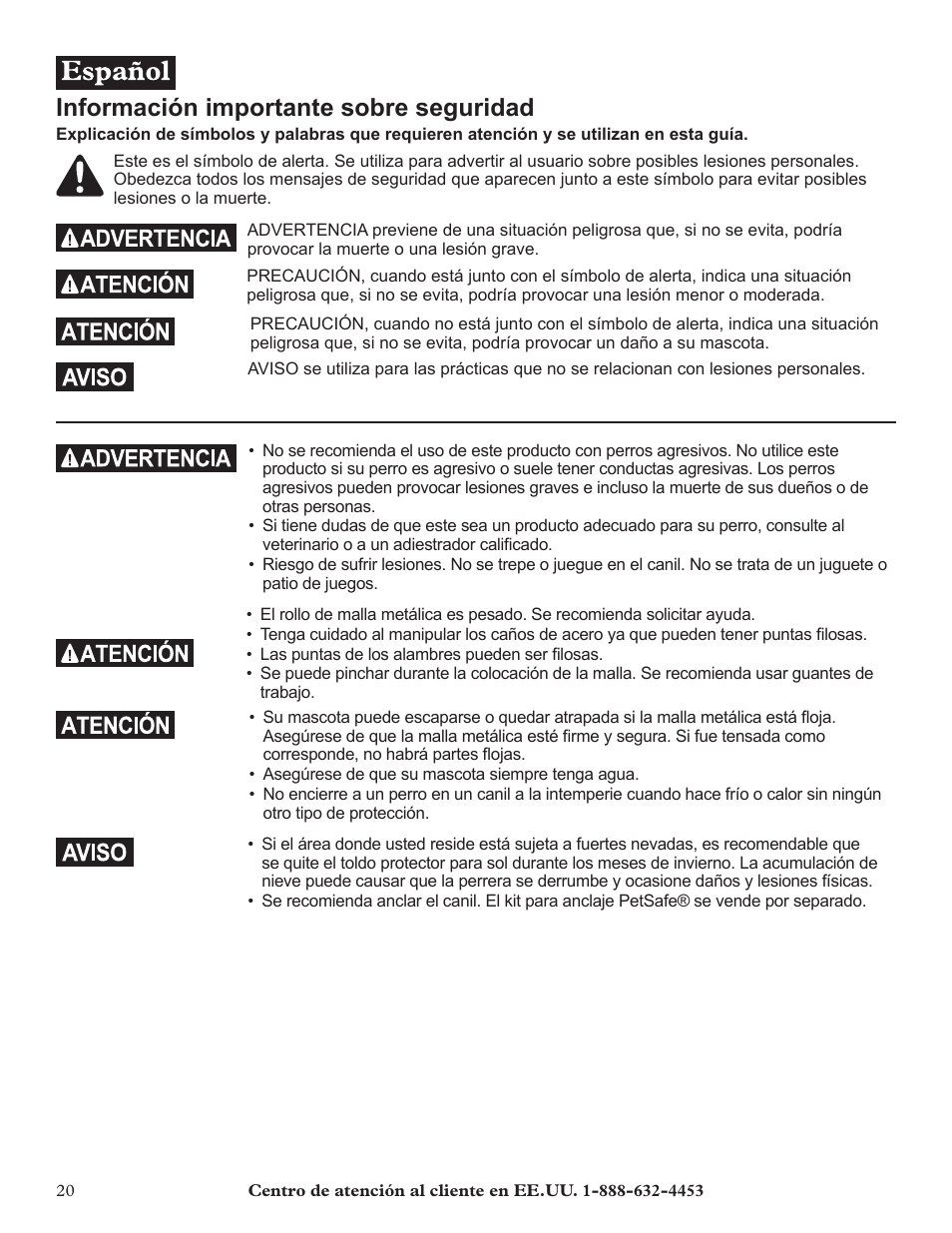 Información importante sobre seguridad | Petsafe HBK11-11926 User Manual | Page 20 / 28