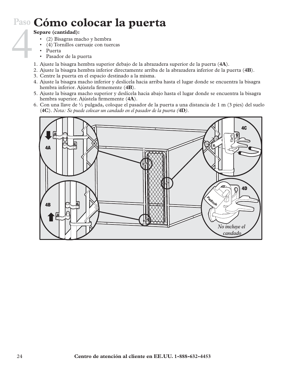 Cómo colocar la puerta, Paso | Petsafe HBK11-11926 User Manual | Page 24 / 28