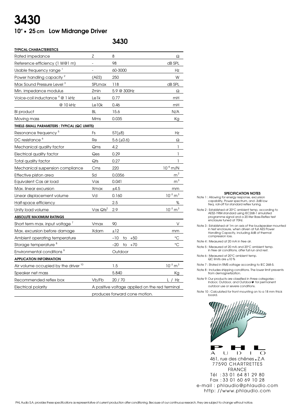 10 ș, Low midrange driver | PHL Audio E25 User Manual | Page 2 / 2