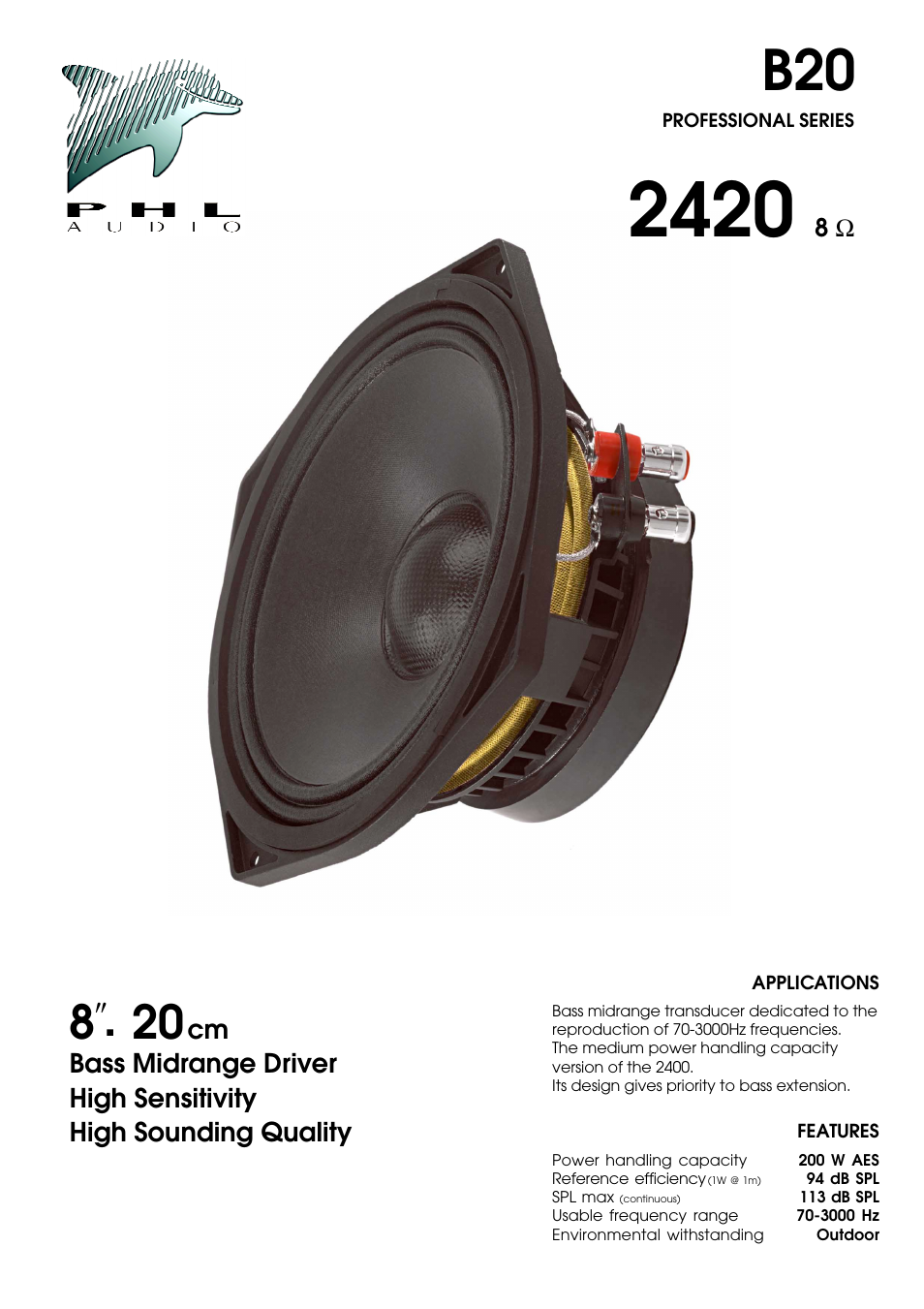 PHL Audio B20 User Manual | 2 pages