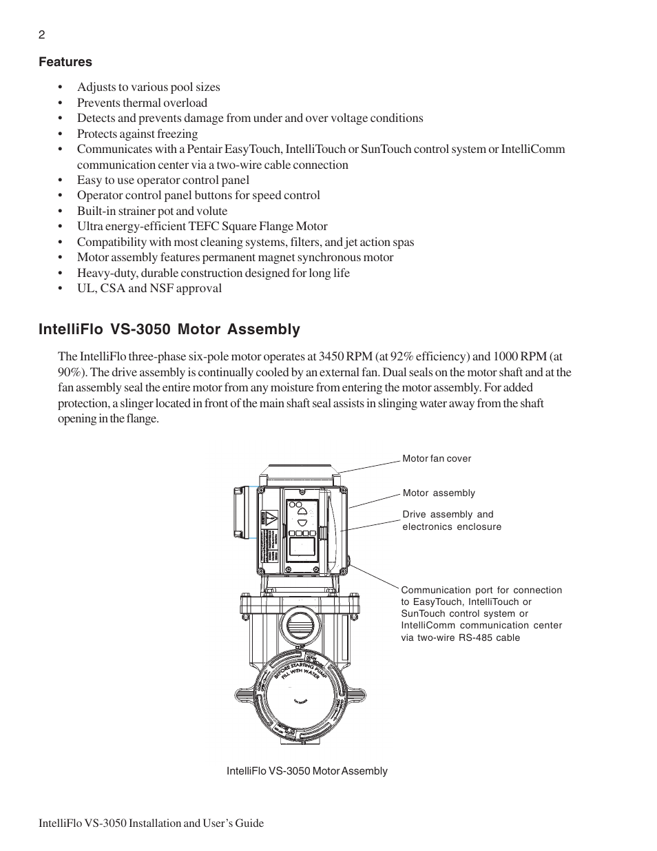 Intelliflo vs-3050 motor assembly | Pentair INTELLIFLO VS-3050 User Manual | Page 10 / 44