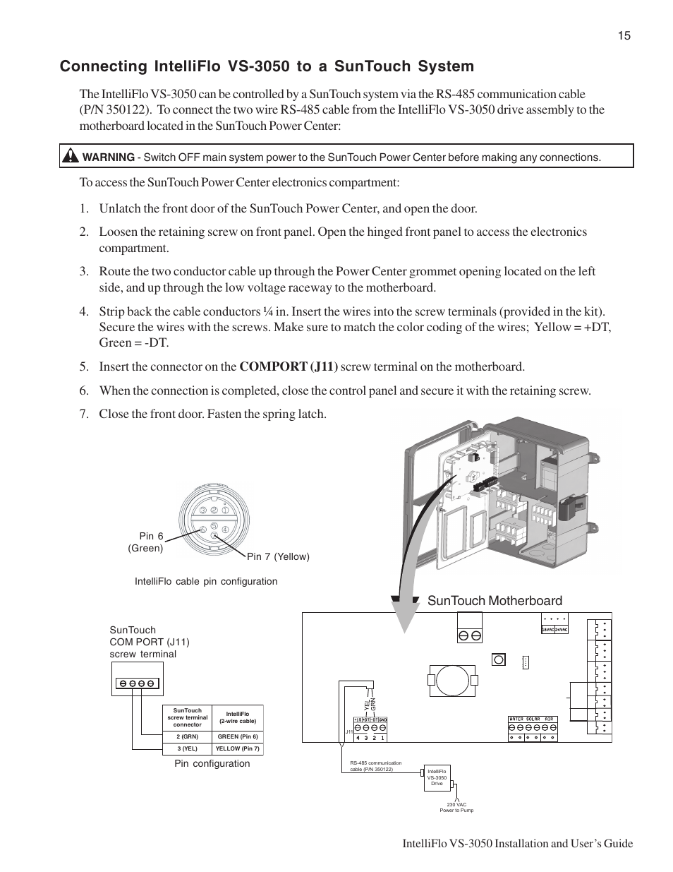Connecting intelliflo vs-3050 to a suntouch system | Pentair INTELLIFLO VS-3050 User Manual | Page 23 / 44