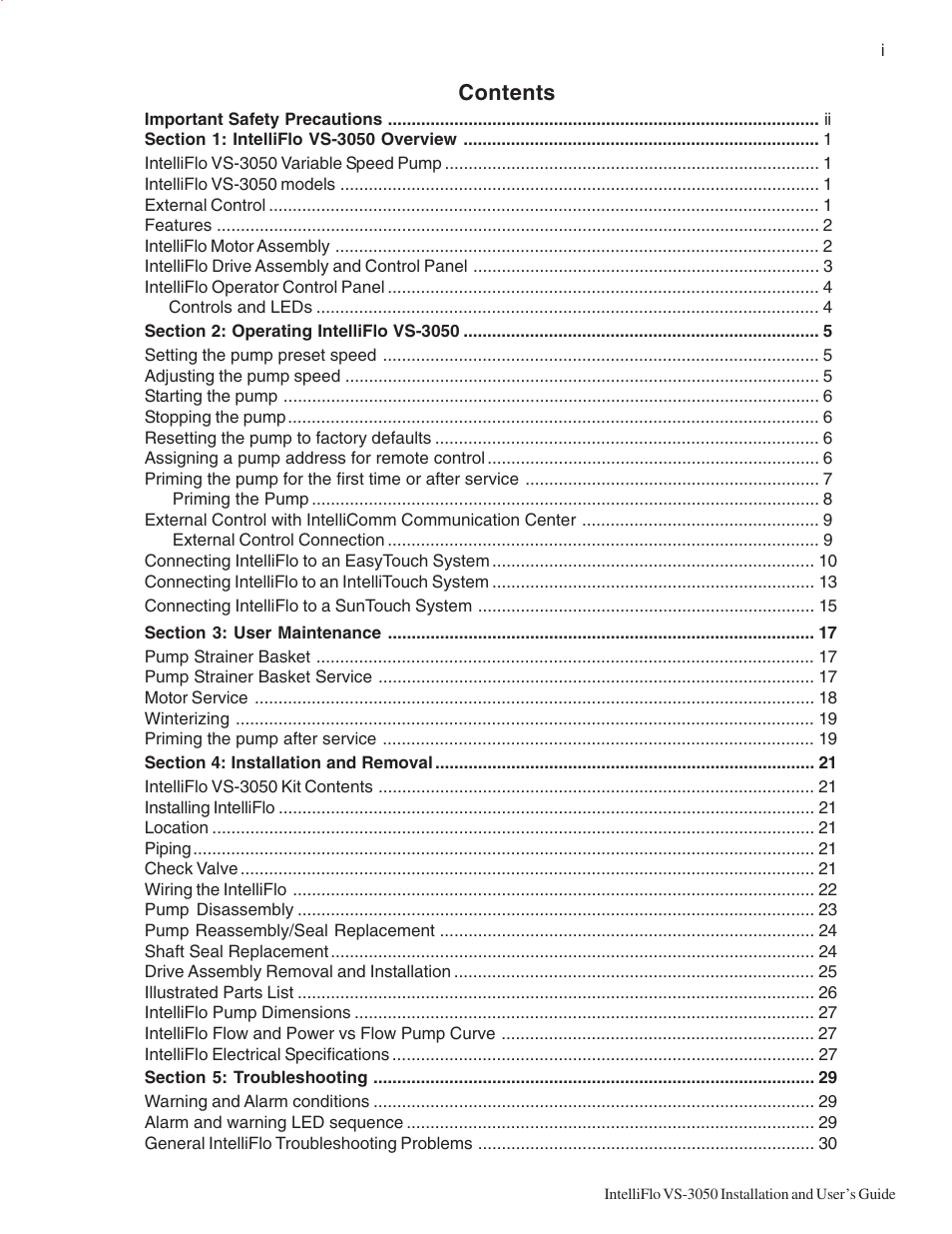 Pentair INTELLIFLO VS-3050 User Manual | Page 3 / 44