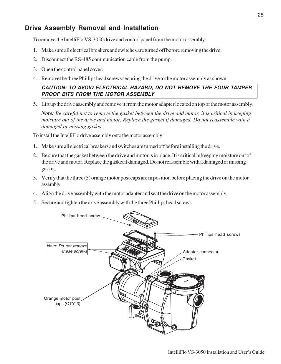 Drive assembly removal and installation | Pentair INTELLIFLO VS-3050 User Manual | Page 33 / 44