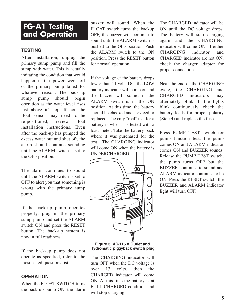 28028 w-03-435 v1r00_5, Fg-a1 testing and operation | Pentair FG-A1 User Manual | Page 5 / 8